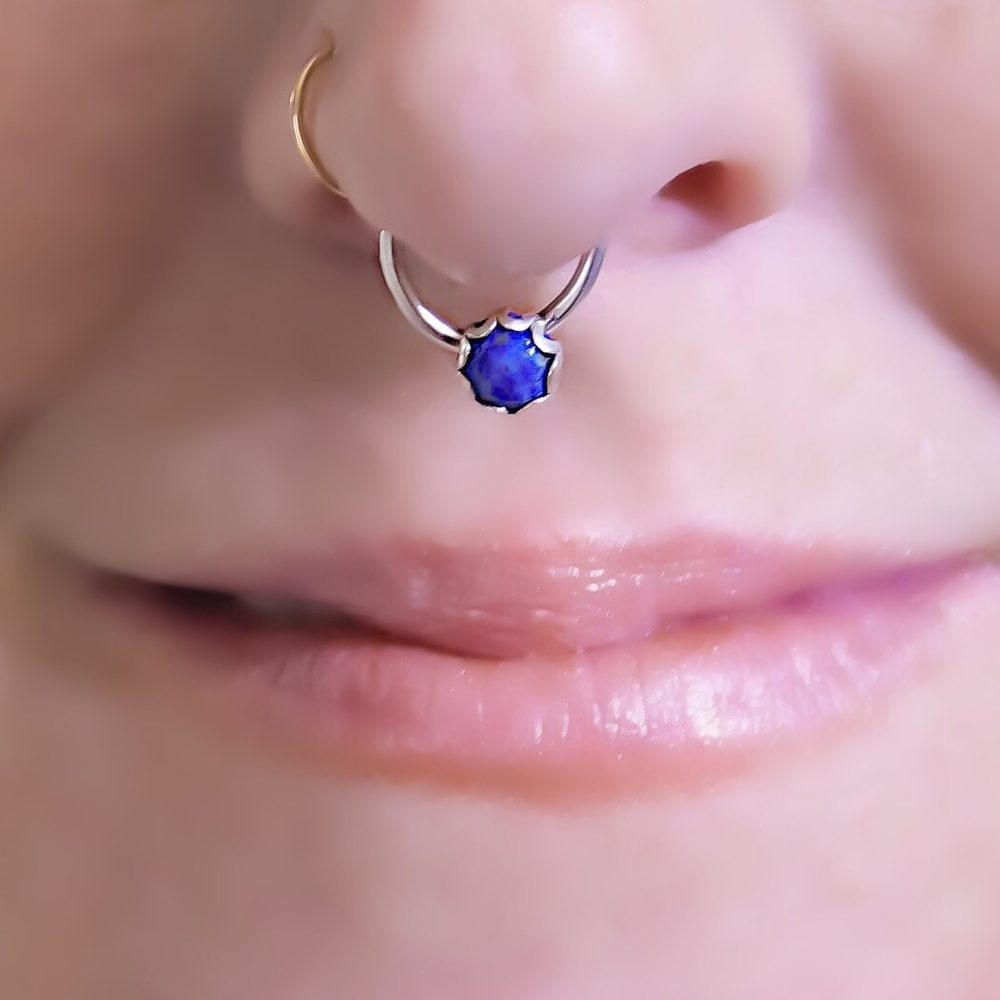 3 x Fake Septum Ring/Hoop w/Lapis Lazuli Stone